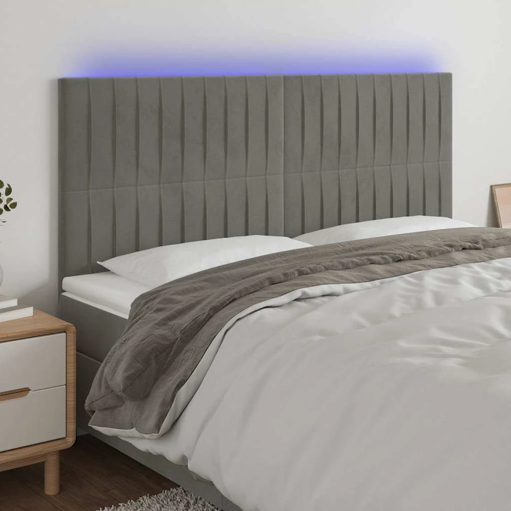 Galvūgalis su LED, šviesiai pilkas, 180x5x118/128cm, aksomas