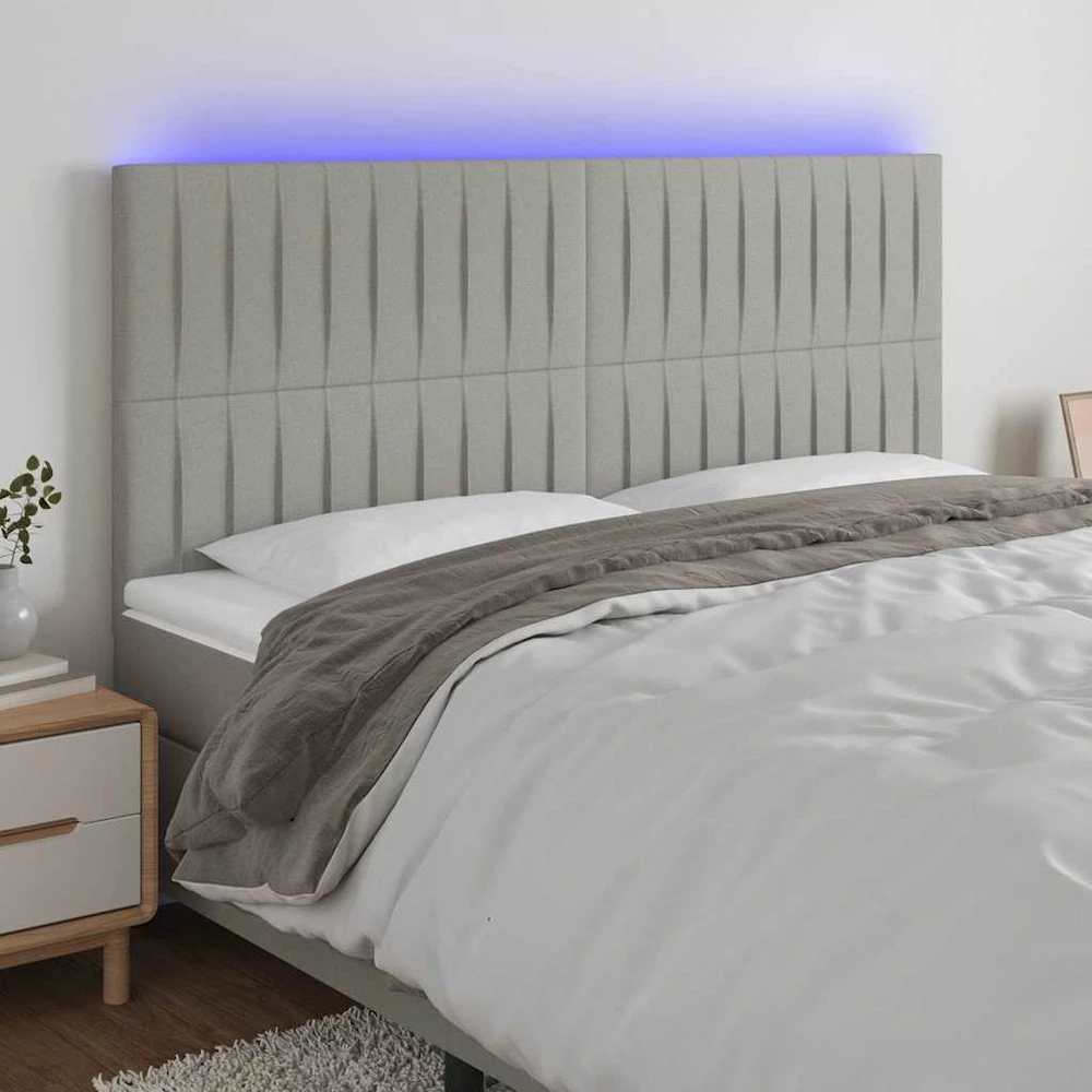 Galvūgalis su LED, šviesiai pilkas, 180x5x118/128cm, audinys