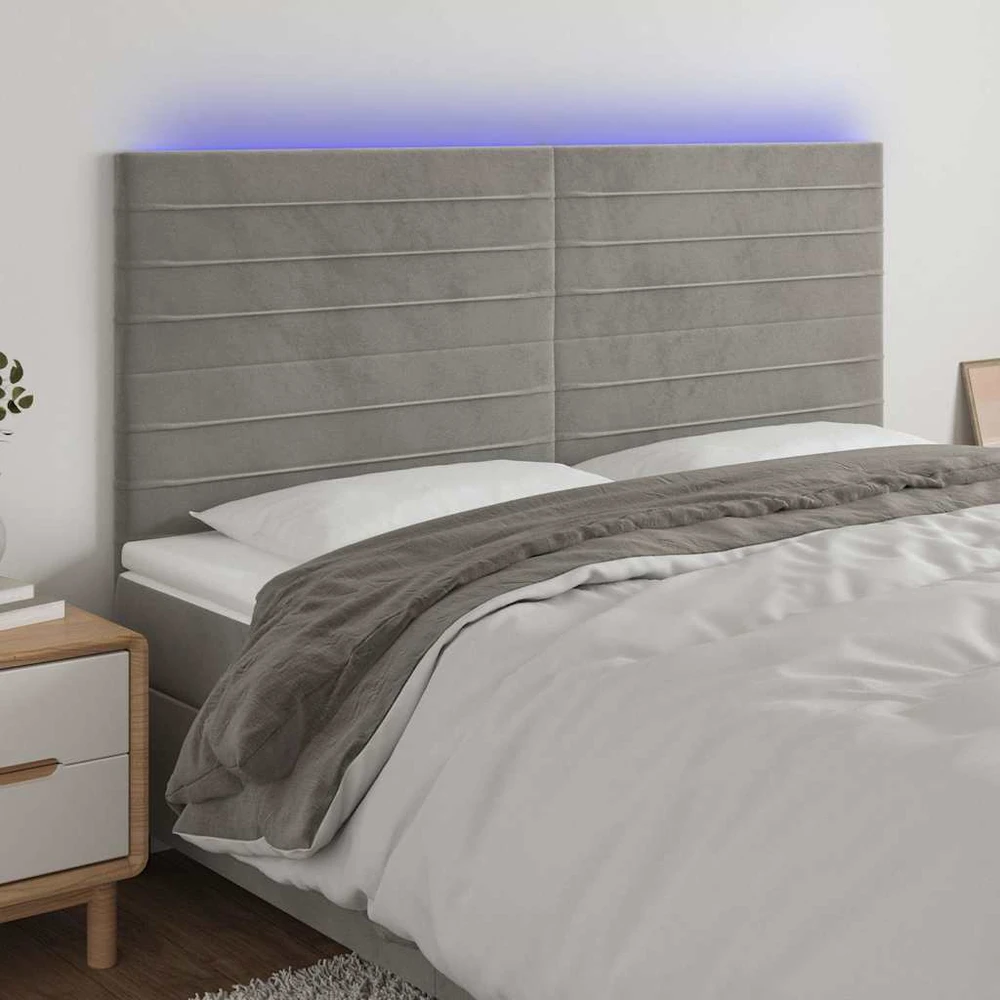 Galvūgalis su LED, šviesiai pilkas, 180x5x118/128cm, aksomas