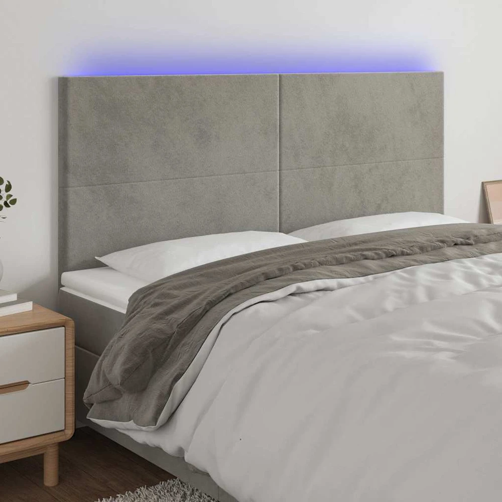 Galvūgalis su LED, šviesiai pilkas, 180x5x118/128cm, aksomas