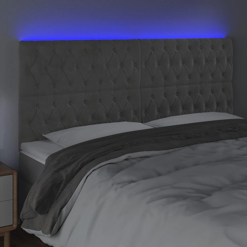 Galvūgalis su LED, šviesiai pilkas, 180x7x118/128cm, aksomas