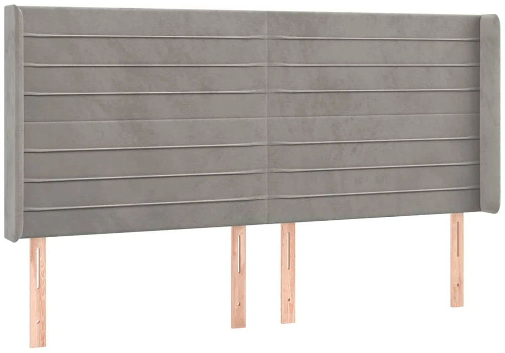 Galvūgalis su LED, šviesiai pilkas, 183x16x118/128cm, aksomas