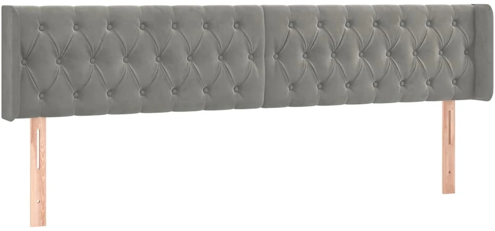 Galvūgalis su LED, šviesiai pilkas, 183x16x78/88cm, aksomas