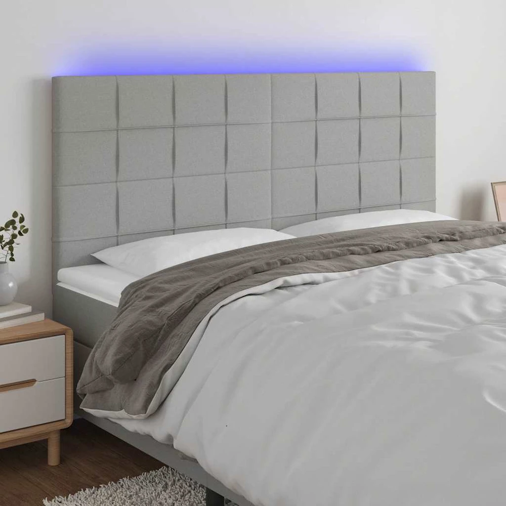 Galvūgalis su LED, šviesiai pilkas, 200x5x118/128cm, audinys