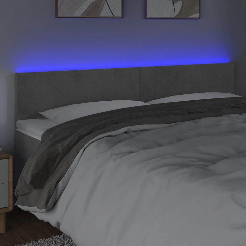 Galvūgalis su LED, šviesiai pilkas, 200x5x78/88cm, aksomas