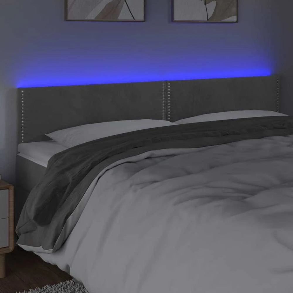 Galvūgalis su LED, šviesiai pilkas, 200x5x78/88cm, aksomas