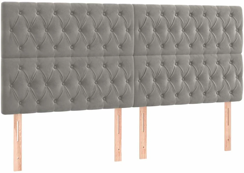 Galvūgalis su LED, šviesiai pilkas, 200x7x118/128cm, aksomas