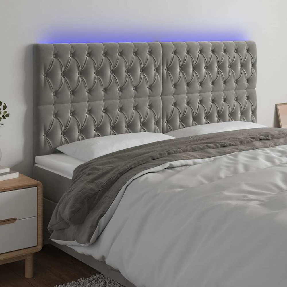 Galvūgalis su LED, šviesiai pilkas, 200x7x118/128cm, aksomas