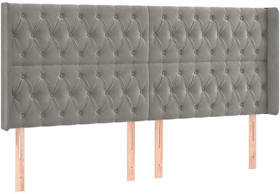 Galvūgalis su LED, šviesiai pilkas, 203x16x118/128cm, aksomas