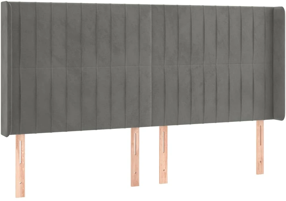 Galvūgalis su LED, šviesiai pilkas, 203x16x118/128cm, aksomas