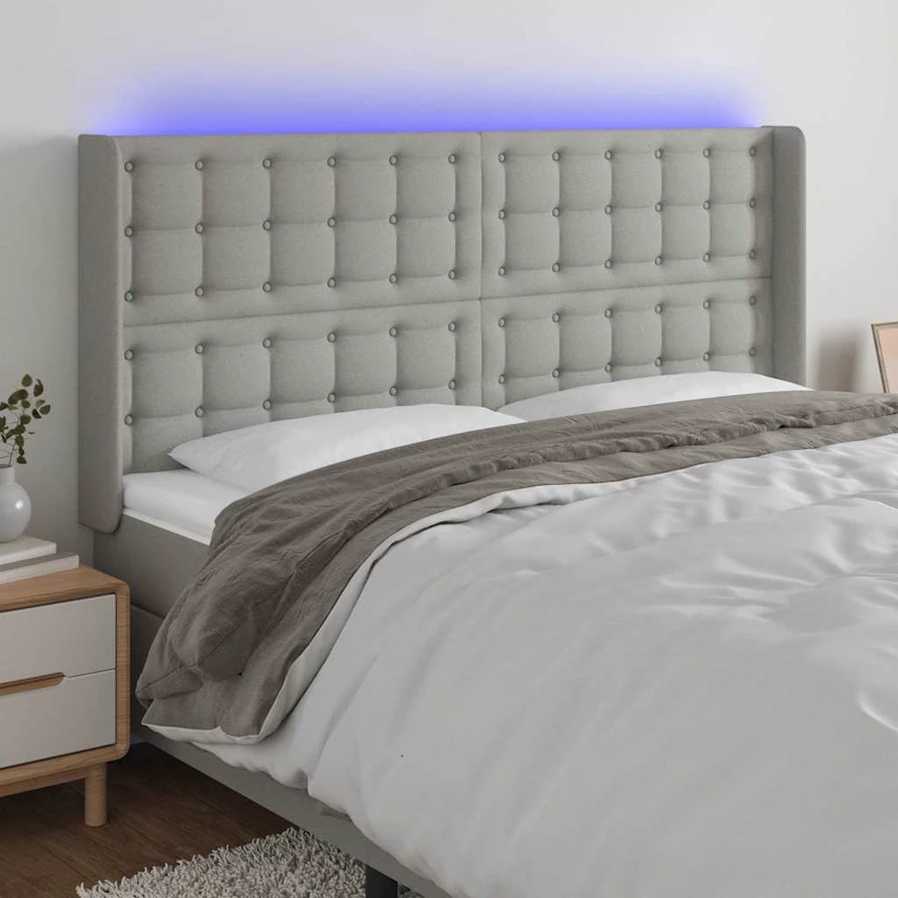 Galvūgalis su LED, šviesiai pilkas, 203x16x118/128cm, audinys