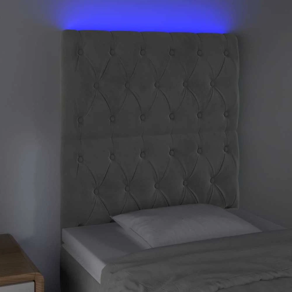 Galvūgalis su LED, šviesiai pilkas, 80x7x118/128cm, aksomas