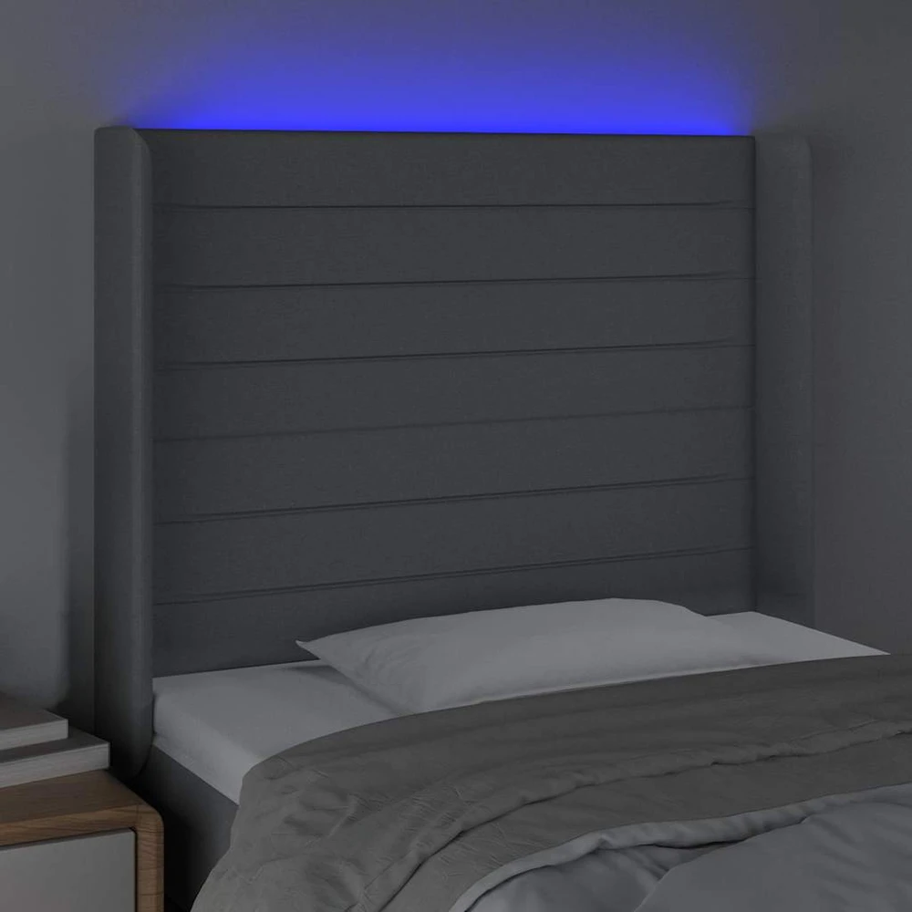 Galvūgalis su LED, šviesiai pilkas, 83x16x118/128cm, audinys