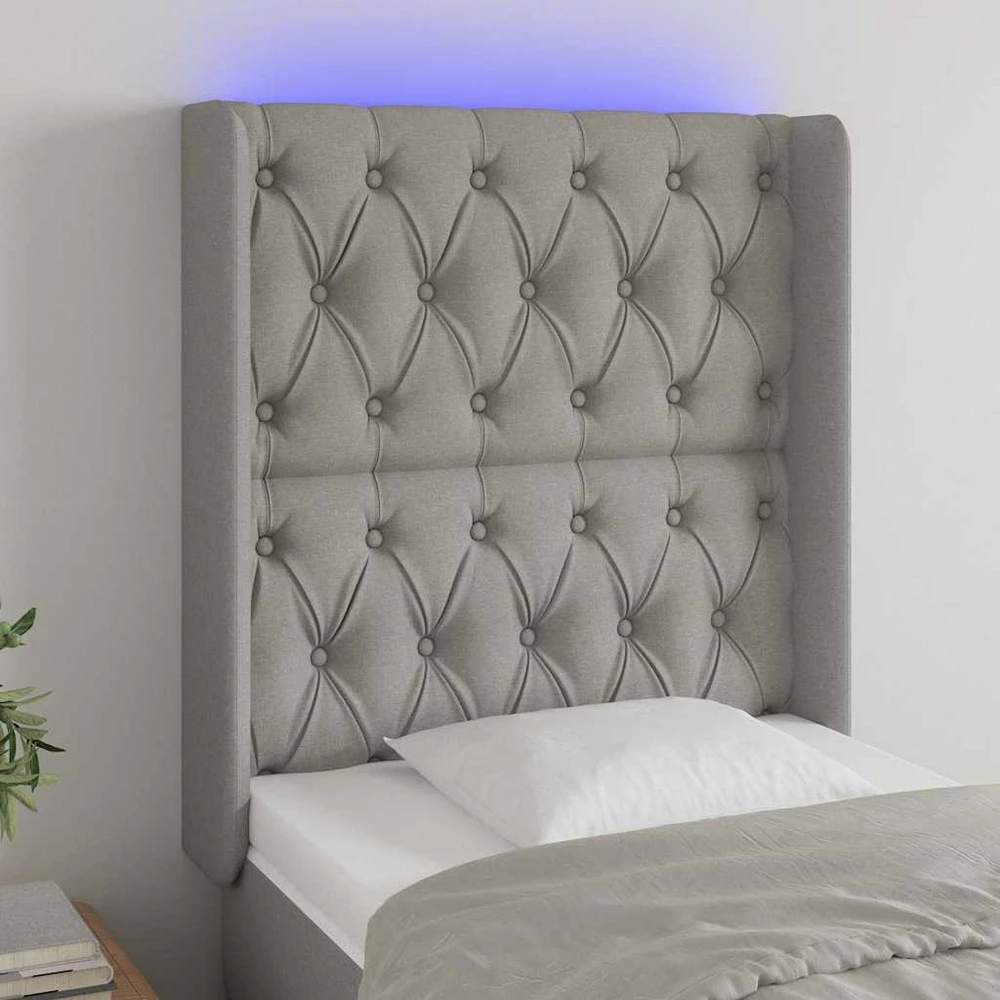 Galvūgalis su LED, šviesiai pilkas, 83x16x118/128cm, audinys