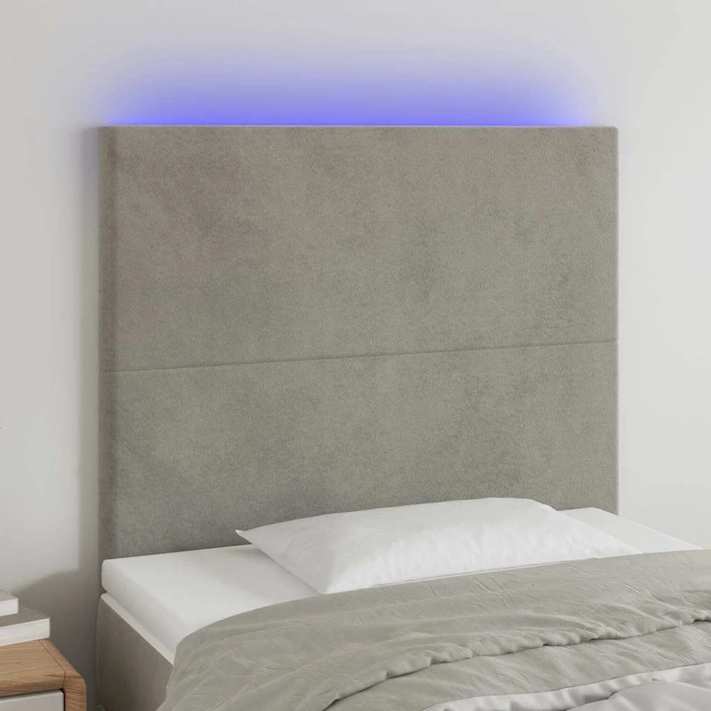 Galvūgalis su LED, šviesiai pilkas, 90x5x118/128cm, aksomas