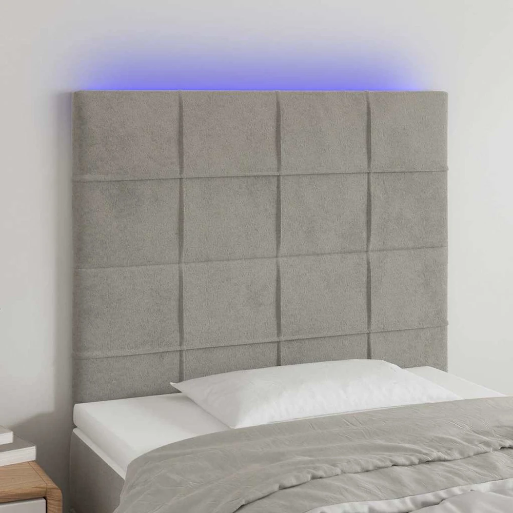 Galvūgalis su LED, šviesiai pilkas, 90x5x118/128cm, aksomas