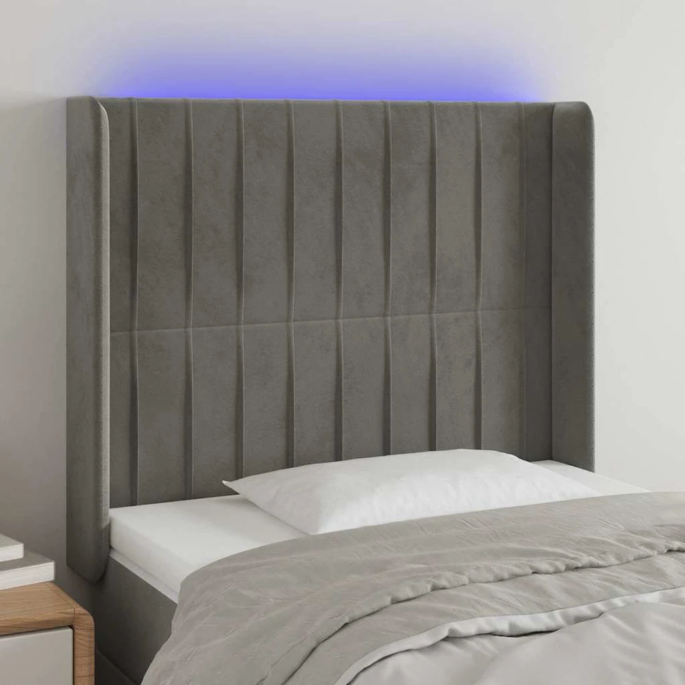 Galvūgalis su LED, šviesiai pilkas, 93x16x118/128cm, aksomas