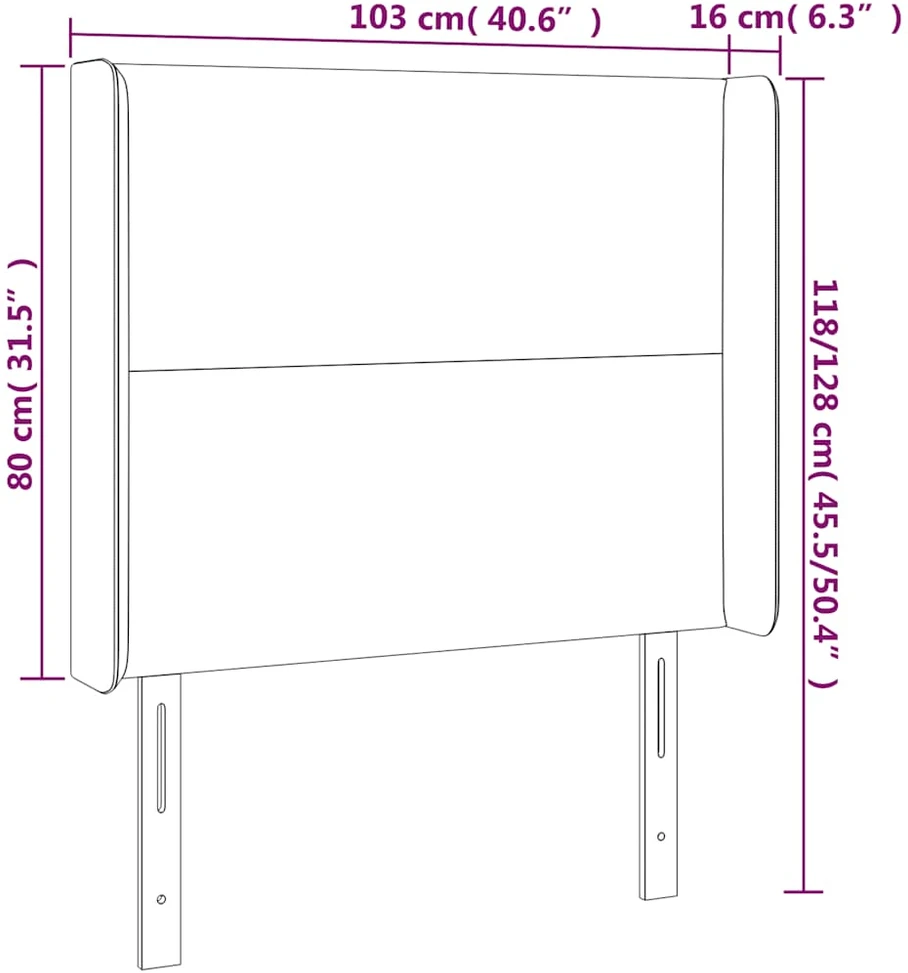 Galvūgalis su LED, tamsiai mėlynas, 103x16x118/128cm, aksomas