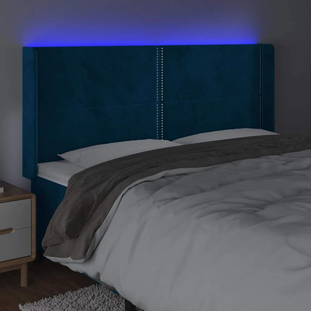 Galvūgalis su LED, tamsiai mėlynas, 203x16x118/128cm, aksomas