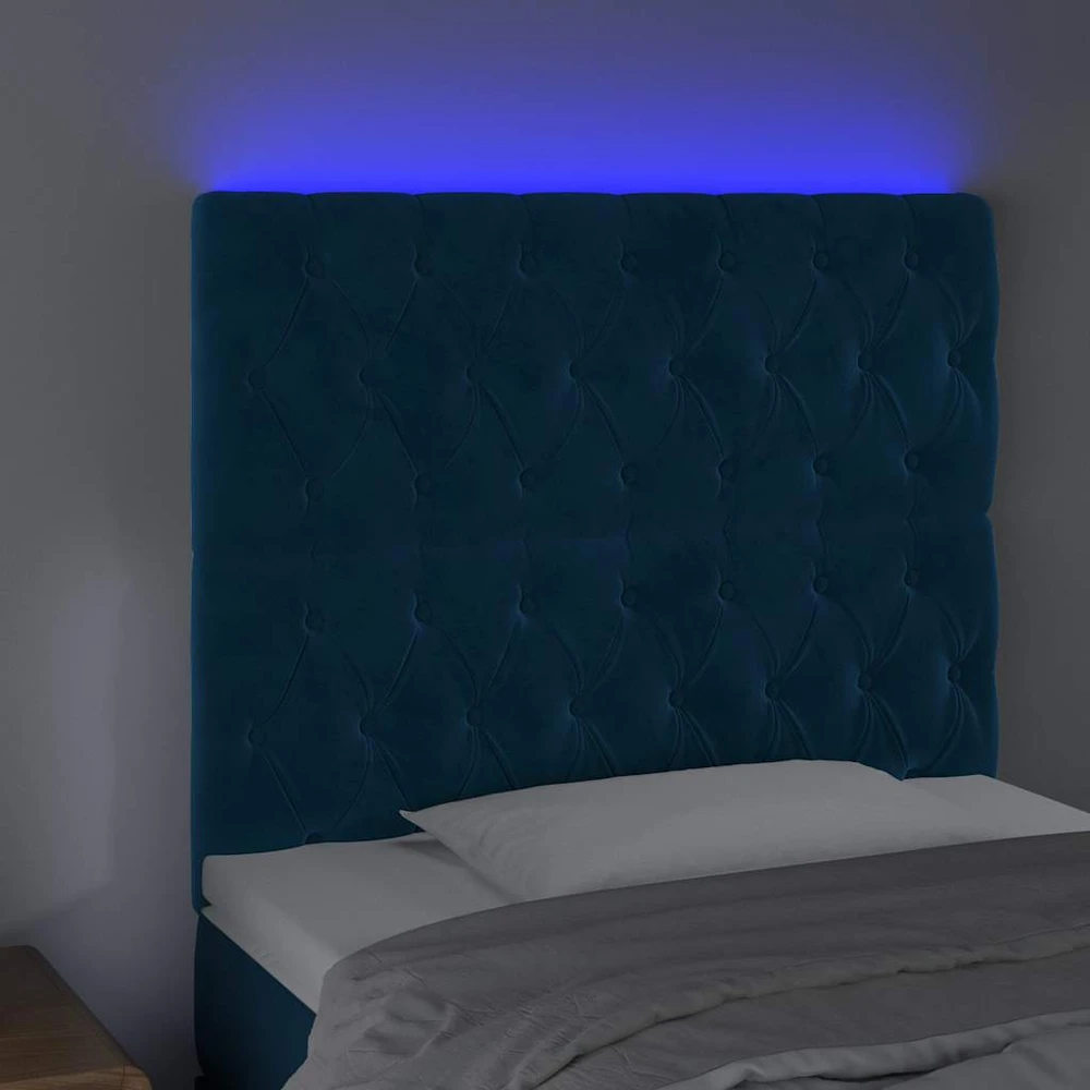 Galvūgalis su LED, tamsiai mėlynas, 90x7x118/128cm, aksomas