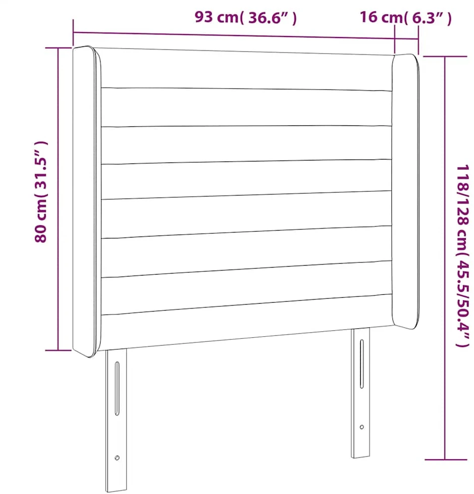 Galvūgalis su LED, tamsiai mėlynas, 93x16x118/128cm, aksomas