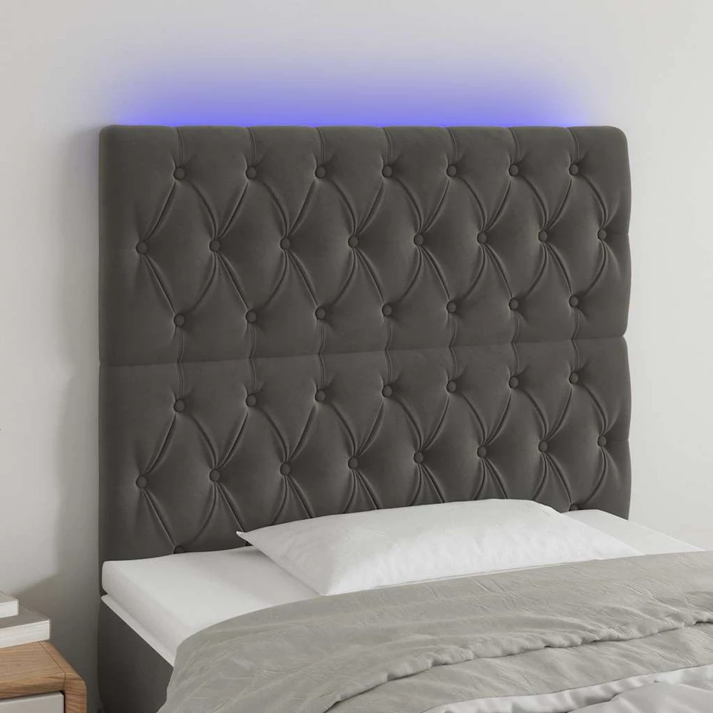 Galvūgalis su LED, tamsiai pilkas, 100x7x118/128cm, aksomas