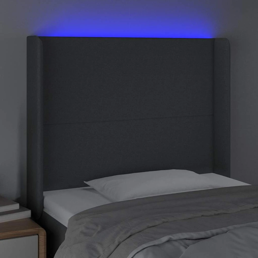 Galvūgalis su LED, tamsiai pilkas, 103x16x118/128cm, audinys