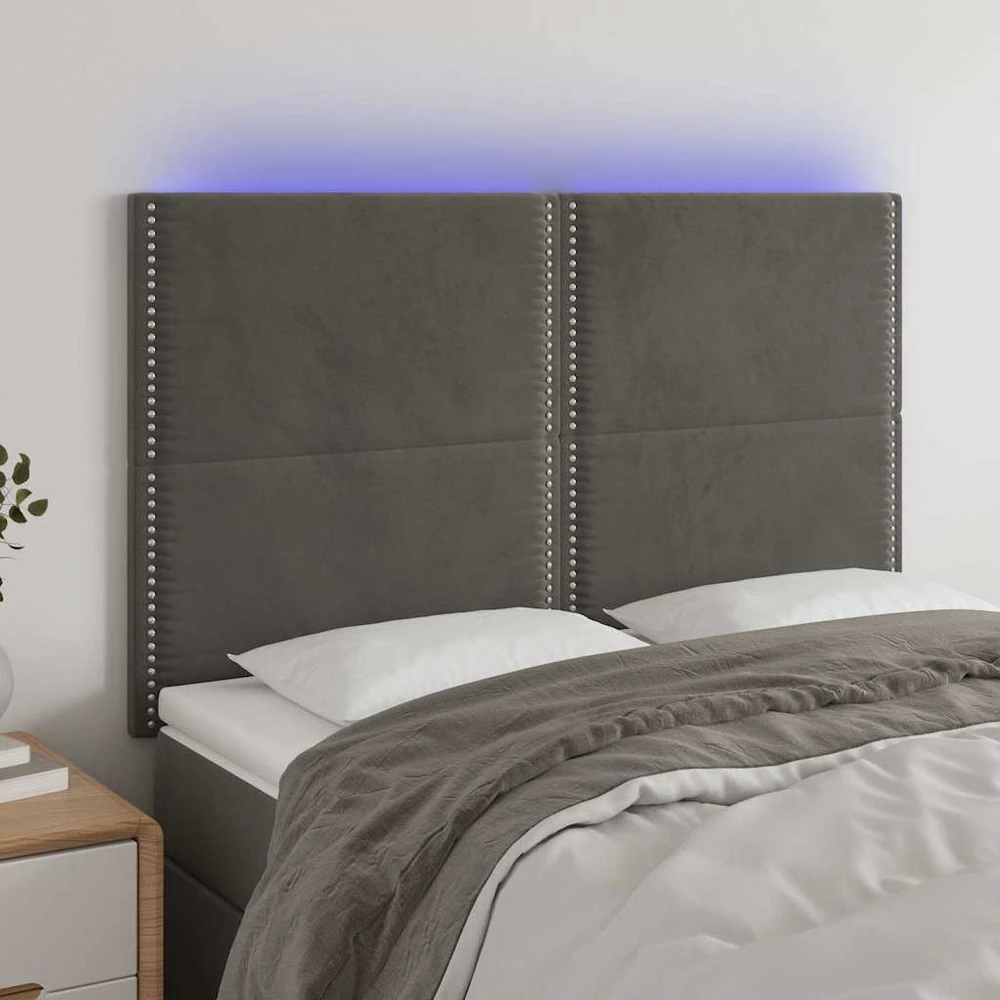 Galvūgalis su LED, tamsiai pilkas, 144x5x118/128cm, aksomas