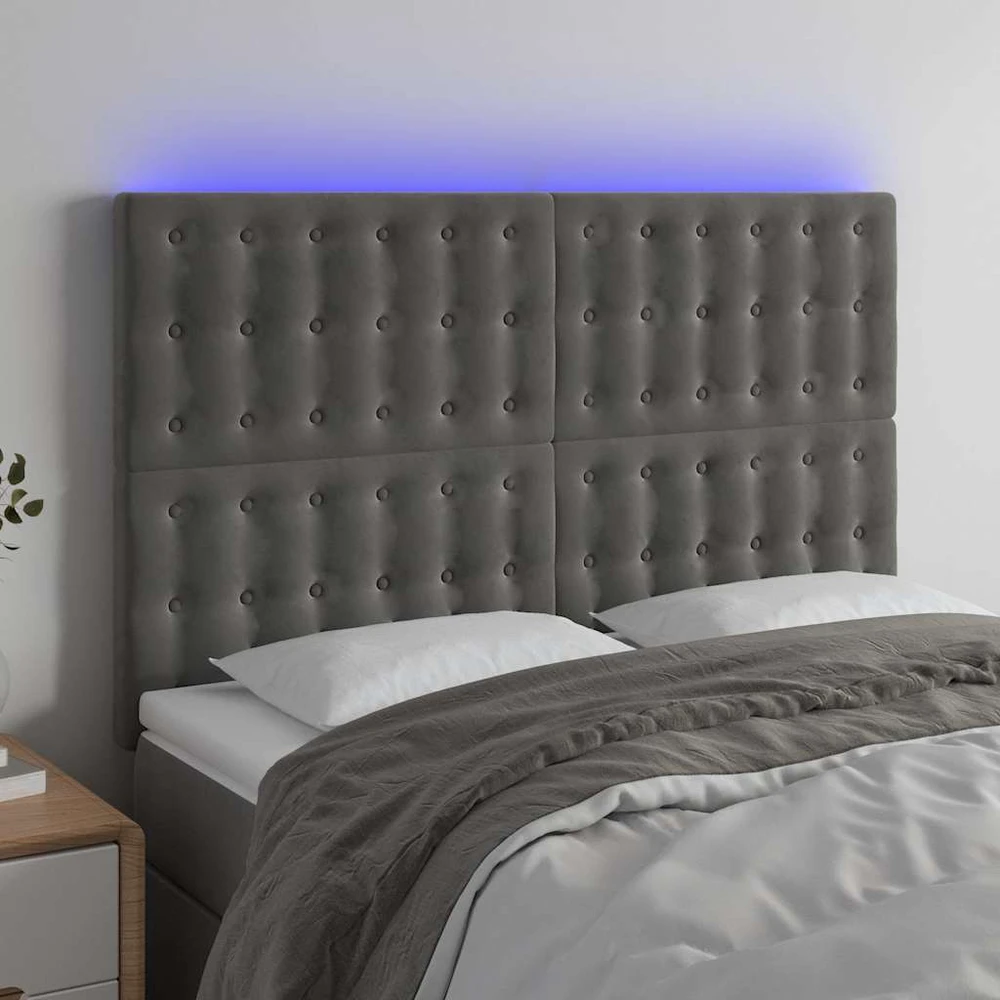 Galvūgalis su LED, tamsiai pilkas, 144x5x118/128cm, aksomas