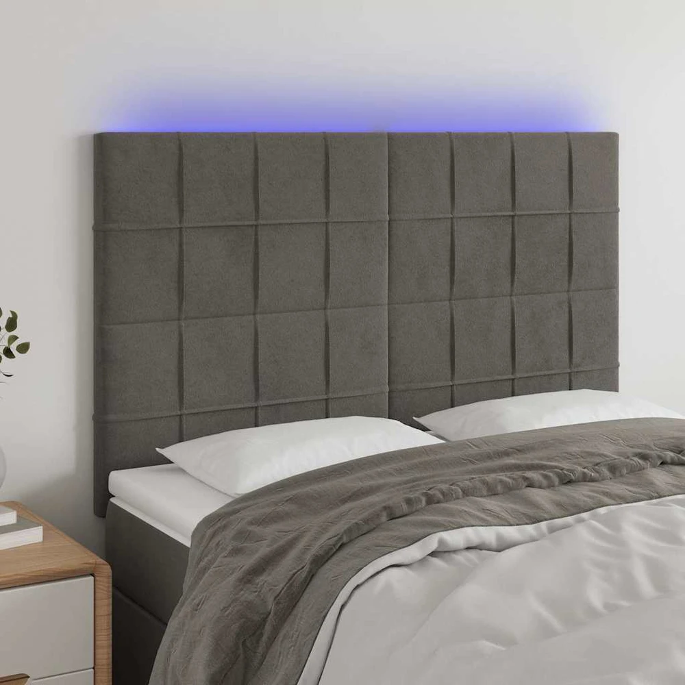 Galvūgalis su LED, tamsiai pilkas, 144x5x118/128cm, aksomas