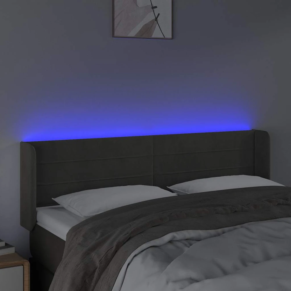 Galvūgalis su LED, tamsiai pilkas, 147x16x78/88cm, aksomas