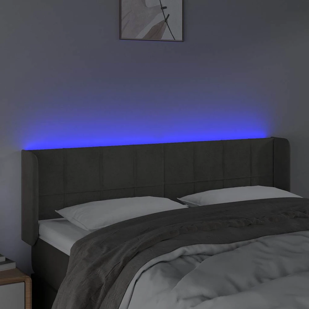 Galvūgalis su LED, tamsiai pilkas, 147x16x78/88cm, aksomas
