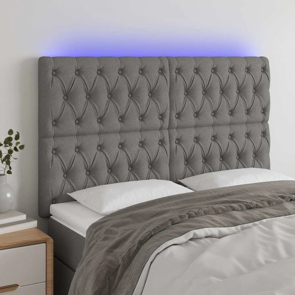 Galvūgalis su LED, tamsiai pilkas, 160x7x118/128cm, audinys