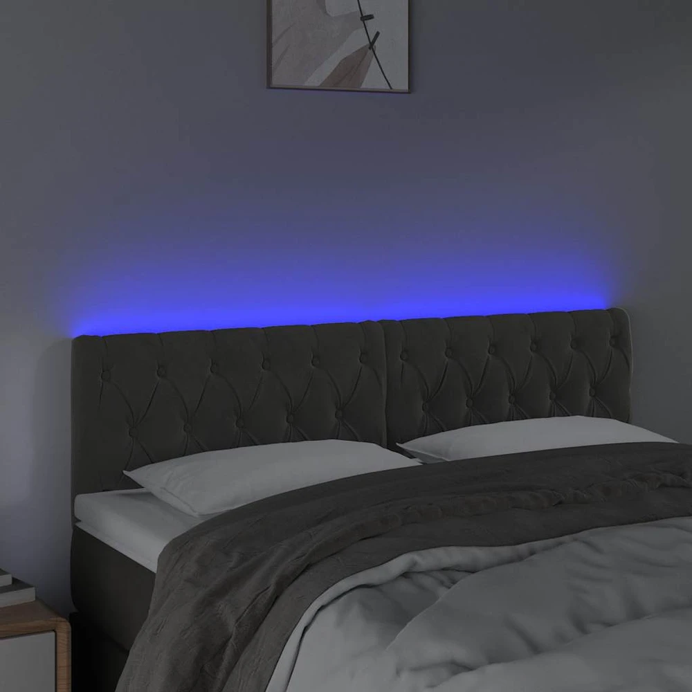 Galvūgalis su LED, tamsiai pilkas, 160x7x78/88cm, aksomas