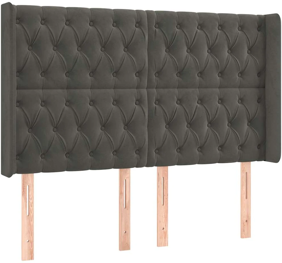 Galvūgalis su LED, tamsiai pilkas, 163x16x118/128cm, aksomas