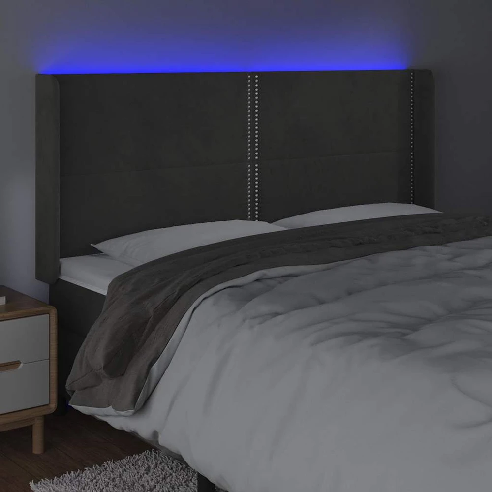 Galvūgalis su LED, tamsiai pilkas, 163x16x118/128cm, aksomas