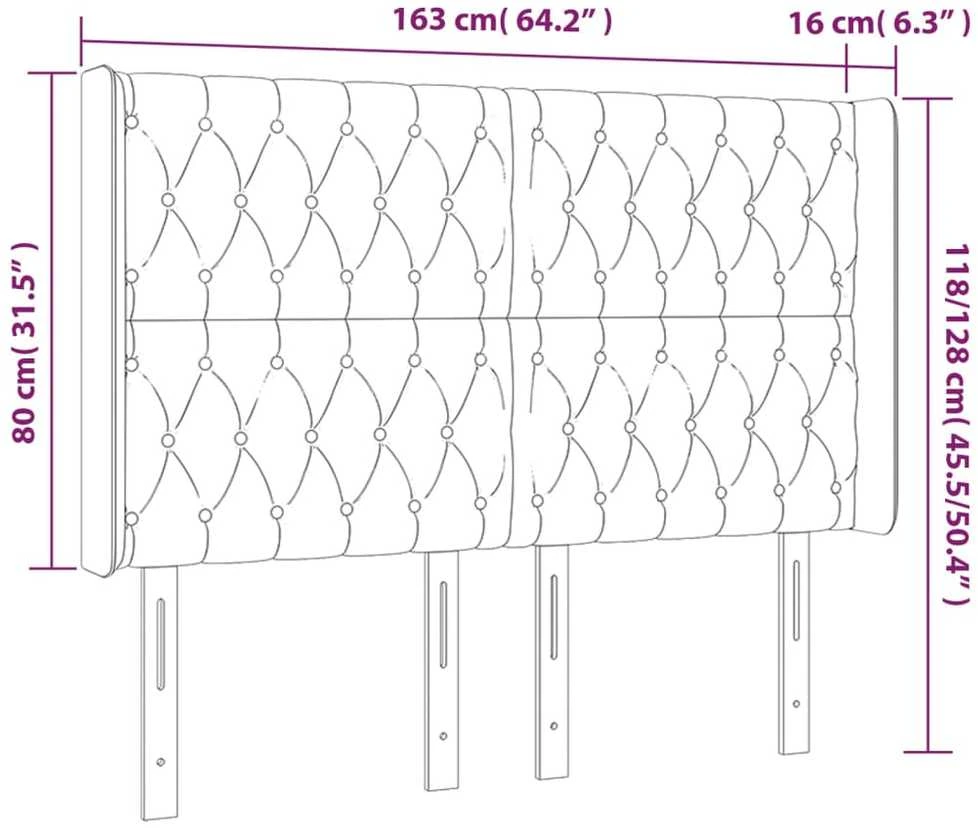 Galvūgalis su LED, tamsiai pilkas, 163x16x118/128cm, aksomas