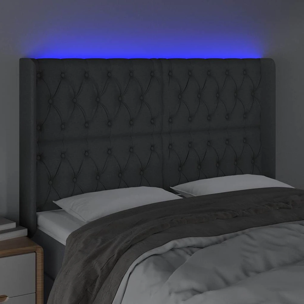 Galvūgalis su LED, tamsiai pilkas, 163x16x118/128cm, audinys