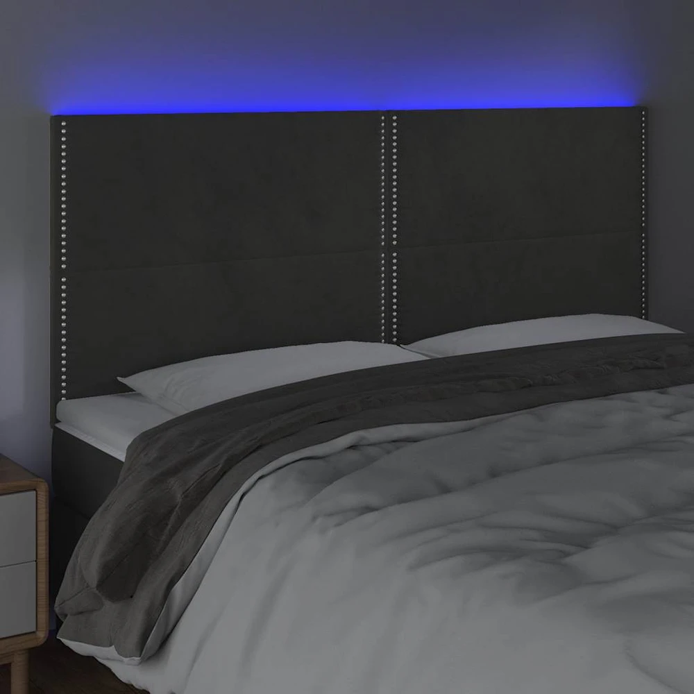 Galvūgalis su LED, tamsiai pilkas, 180x5x118/128cm, aksomas