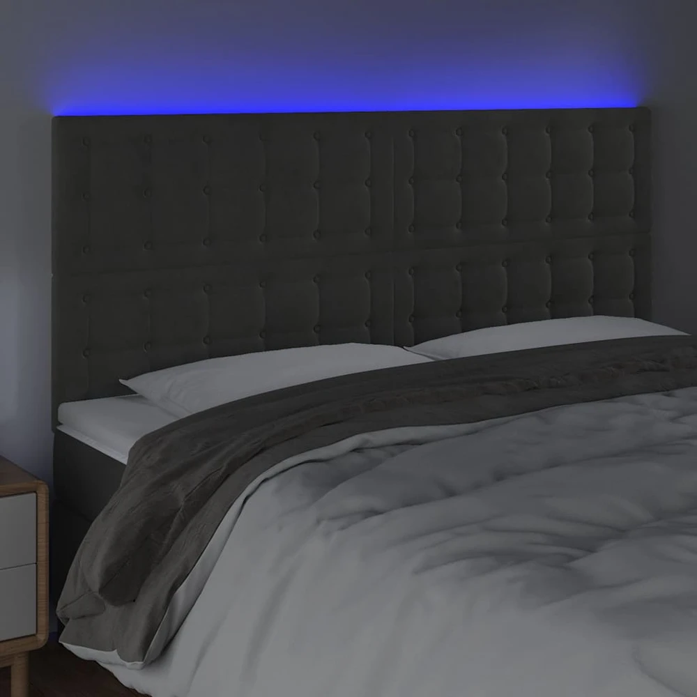 Galvūgalis su LED, tamsiai pilkas, 180x5x118/128cm, aksomas