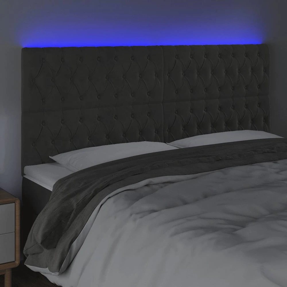 Galvūgalis su LED, tamsiai pilkas, 180x7x118/128cm, aksomas