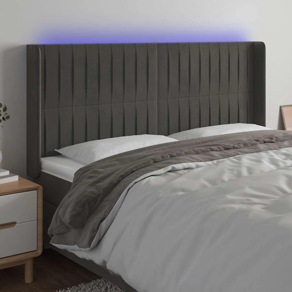 Galvūgalis su LED, tamsiai pilkas, 183x16x118/128cm, aksomas