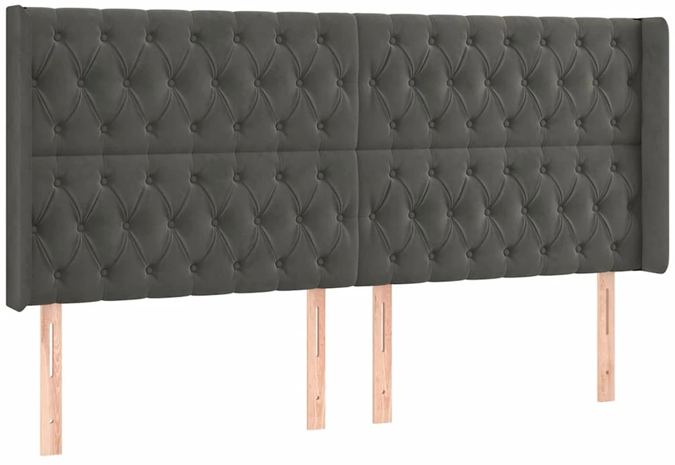 Galvūgalis su LED, tamsiai pilkas, 183x16x118/128cm, aksomas