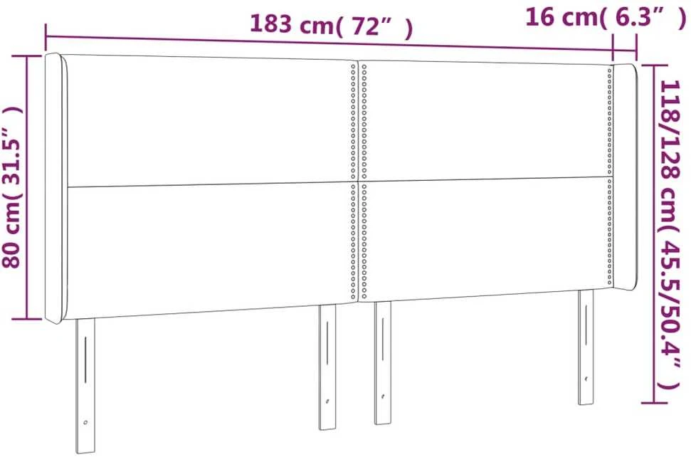 Galvūgalis su LED, tamsiai pilkas, 183x16x118/128cm, aksomas