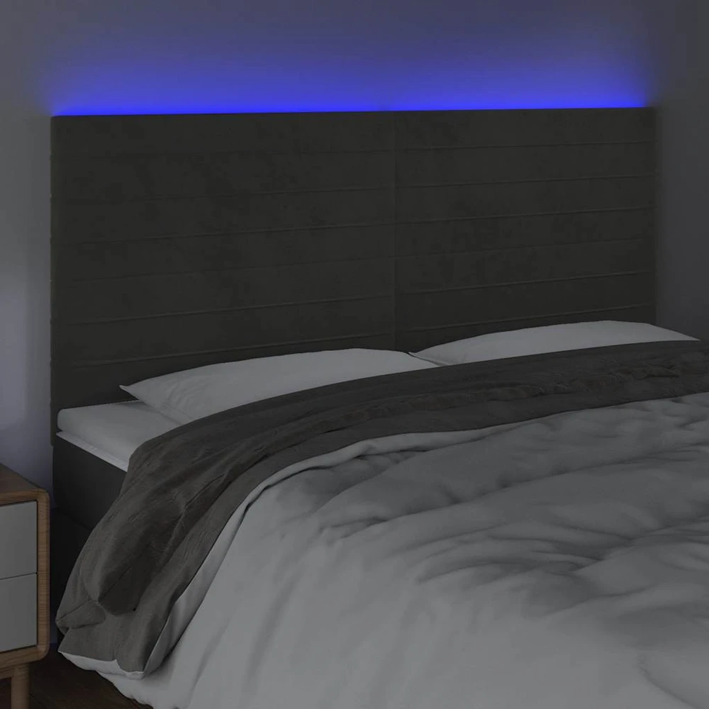 Galvūgalis su LED, tamsiai pilkas, 200x5x118/128cm, aksomas