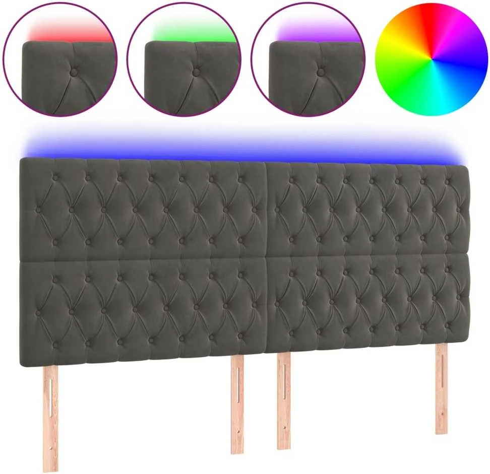 Galvūgalis su LED, tamsiai pilkas, 200x7x118/128cm, aksomas