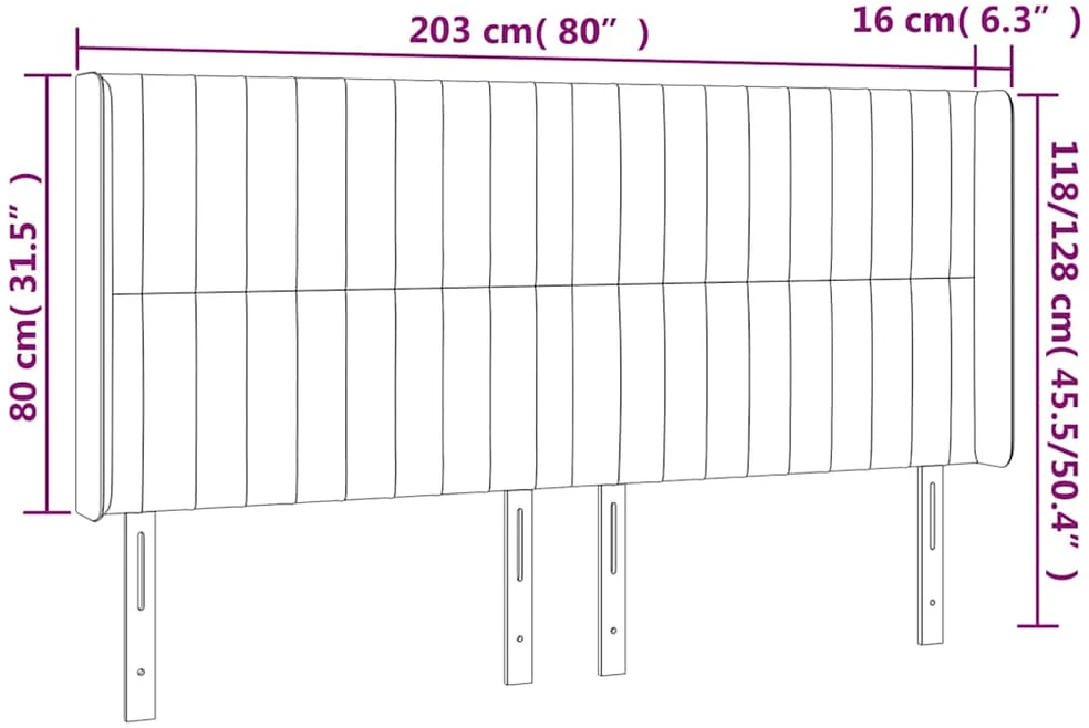 Galvūgalis su LED, tamsiai pilkas, 203x16x118/128cm, audinys