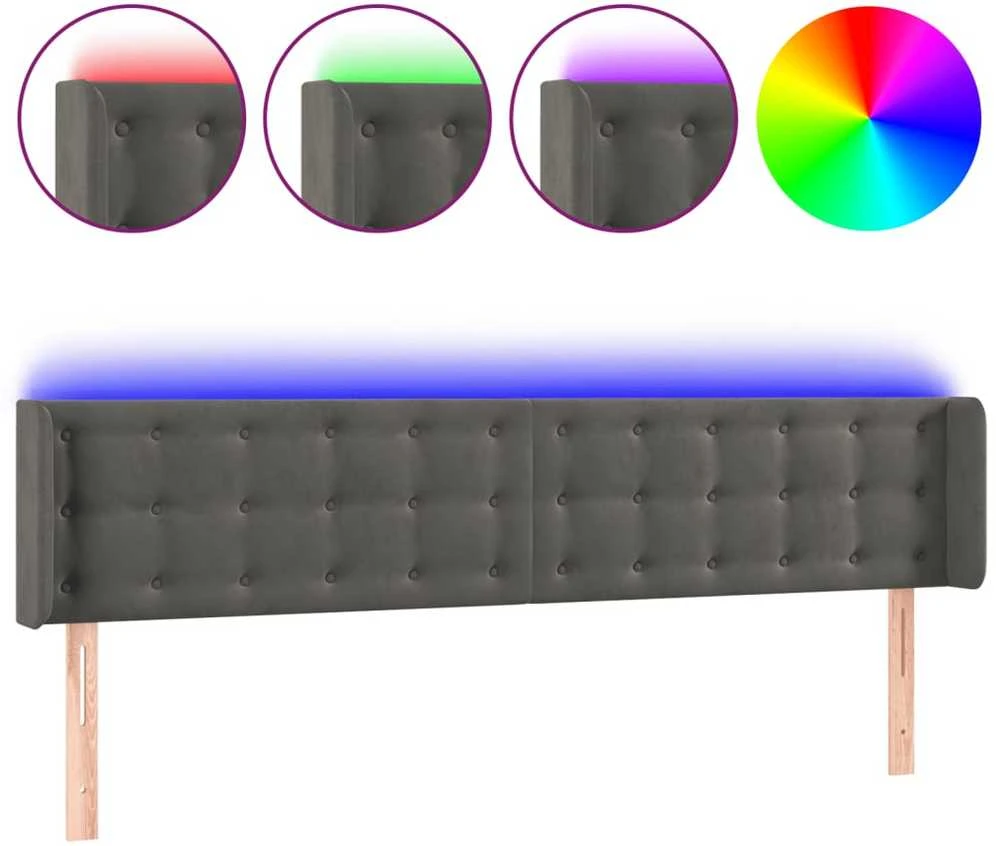 Galvūgalis su LED, tamsiai pilkas, 203x16x78/88cm, aksomas