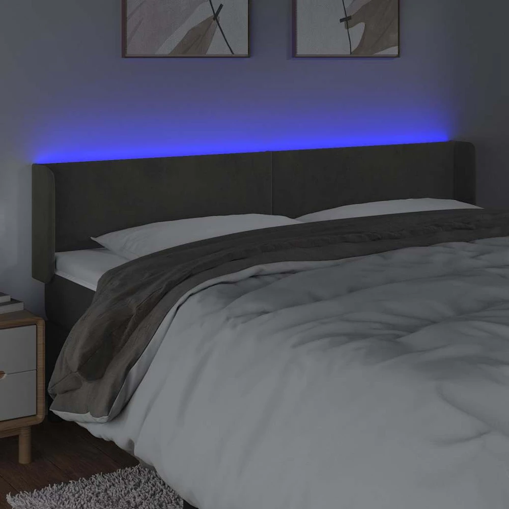 Galvūgalis su LED, tamsiai pilkas, 203x16x78/88cm, aksomas