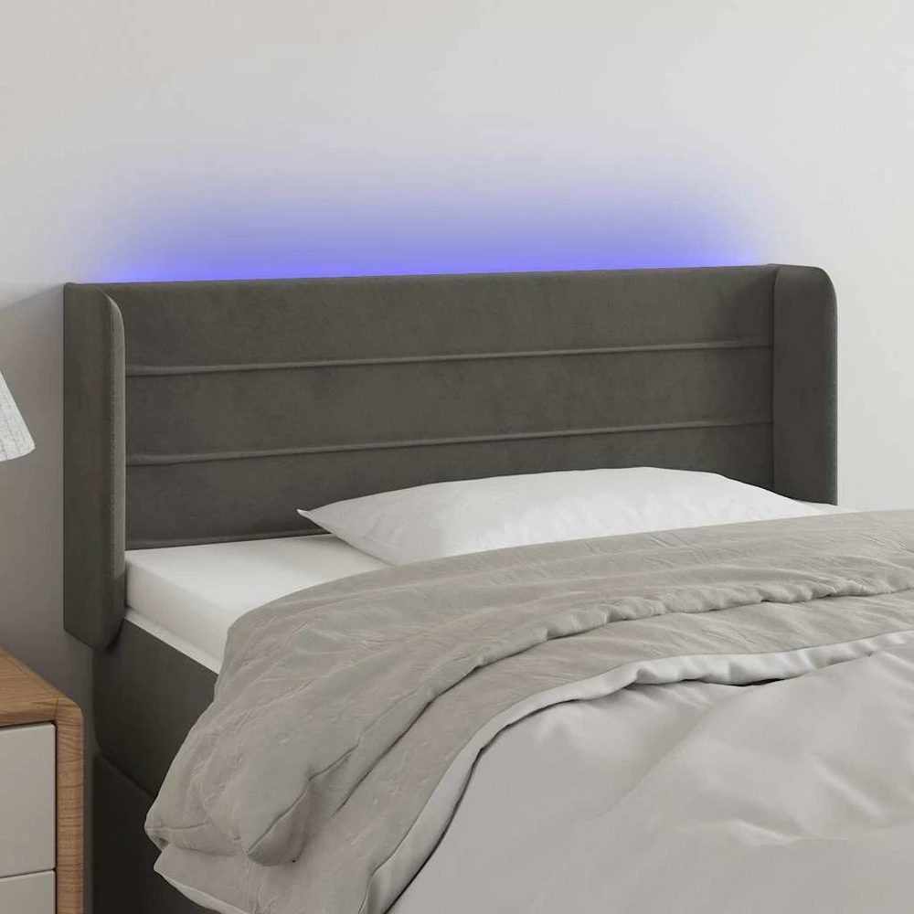 Galvūgalis su LED, tamsiai pilkas, 83x16x78/88cm, aksomas